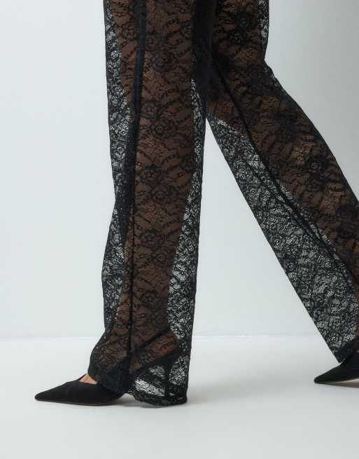 ASOS DESIGN wide leg lace pants in black, 5 of 5