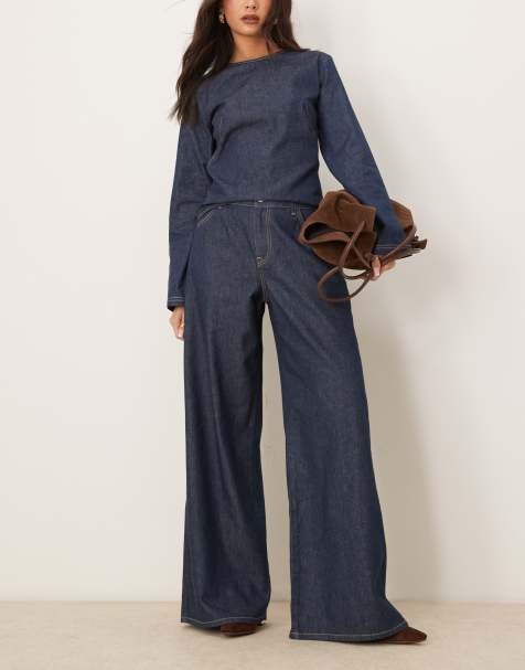 ASOS DESIGN wide leg lightweight jeans in rinse wash - view 1