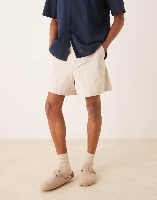 ASOS DESIGN wide leg linen blend shorts in ecru