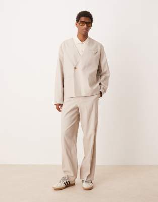 ASOS DESIGN wide leg linen blend suit pants in stone-Neutral