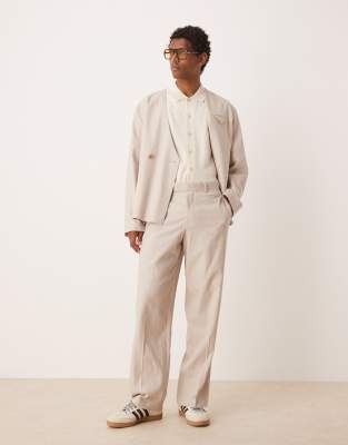 Asos Design Wide Leg Linen Blend Suit Pants In Neutral