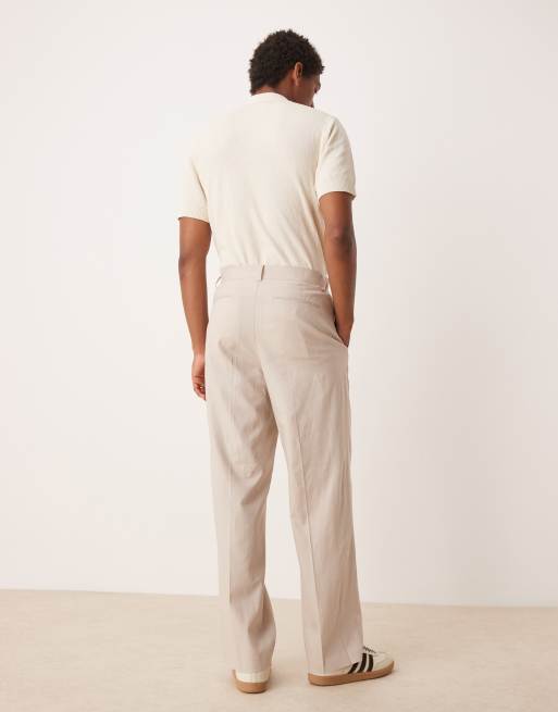 ASOS DESIGN wide leg linen blend suit pants in stone