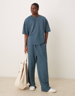 wide leg linen look sweatpants in charcoal-Gray