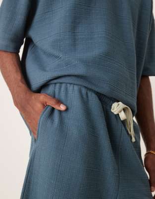 Asos Design Wide Leg Linen Look Sweatpants In Blue