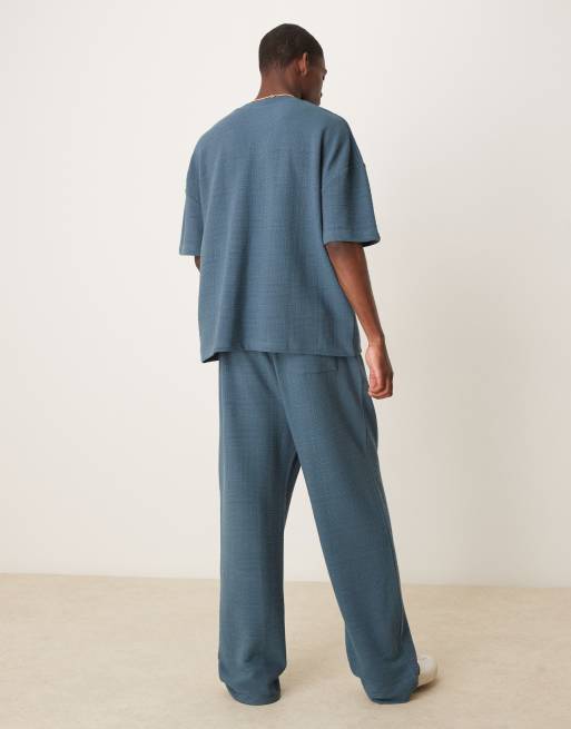 ASOS DESIGN wide leg linen look trackies in charcoal