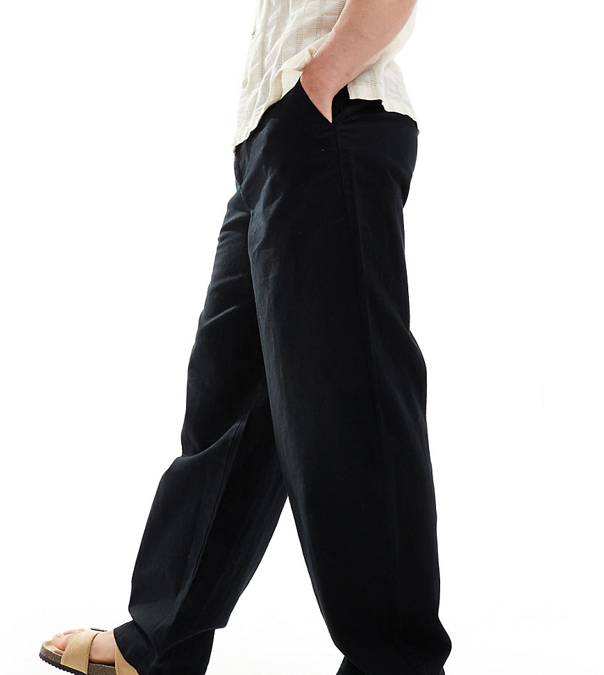 Asos Design Wide Leg Linen Mix Chino Pants In Black