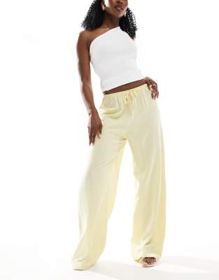 Asos Design Linen Blend Pull On Wide Leg Pants In Lemon-yellow