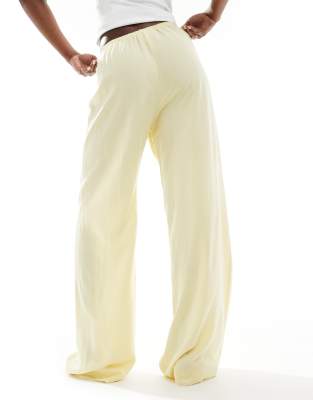 Asos Design Linen Blend Pull On Wide Leg Pants In Lemon-yellow In Yellow