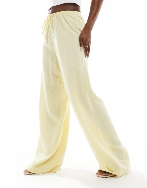 ASOS DESIGN wide leg linen pull-on pants in buttermilk