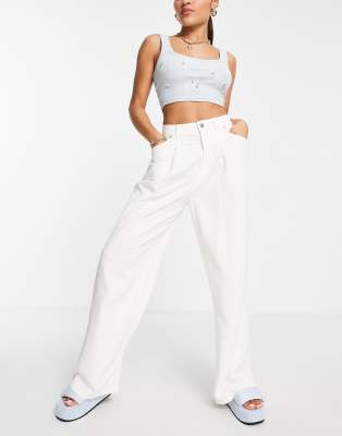 wide leg linen trousers white