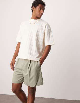 Asos Design Wide Leg Longline Dressy Shorts With Front Pleats And Belt Detail In Green