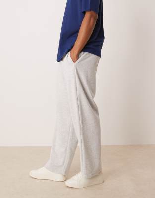 Asos Design Wide Leg Loopback Sweatpants With Volume Waistband In Gray