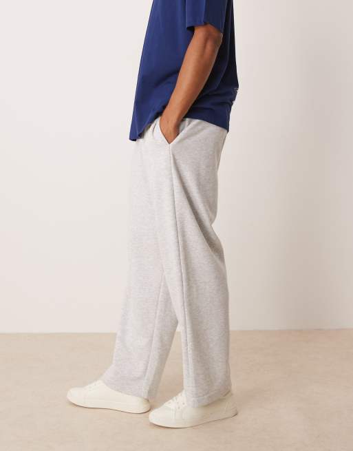 ASOS DESIGN wide leg loopback trackies with volume waistband in grey marl, 2 of 5