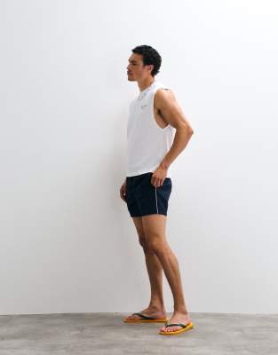 Asos Design Wide Leg Mid Length Elasticized Nylon Shorts With Piping In Blue