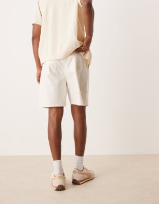Asos Design Wide Leg Mid Length Pleated Linen Blend Shorts With Drawstring