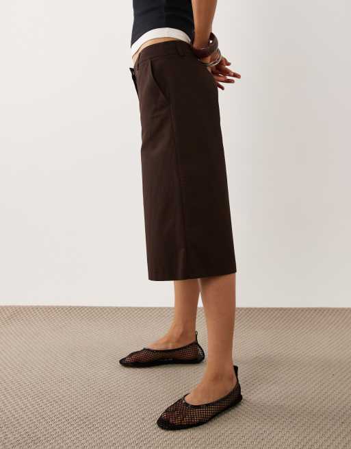 ASOS DESIGN wide leg nette bermuda short in chocoladebruin, 4 van 5