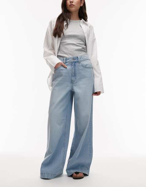 ASOS DESIGN wide leg palazzo jean in lightwash - view 1