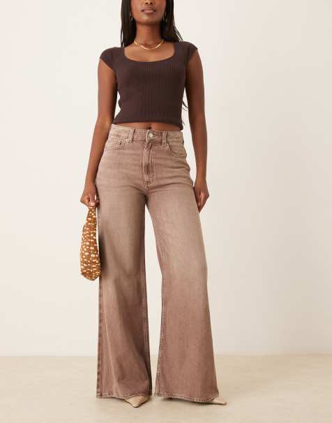ASOS DESIGN wide leg palazzo jean in mocha - view 1
