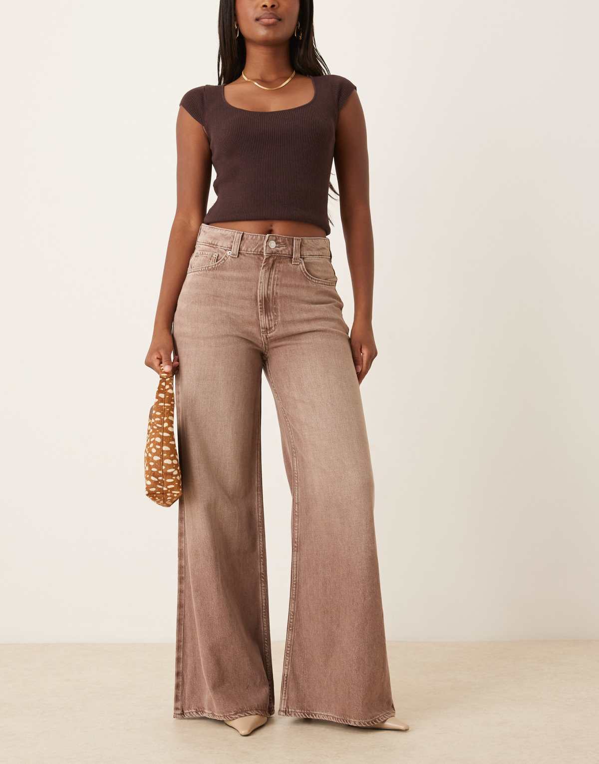 ASOS DESIGN wide leg palazzo jean in mocha