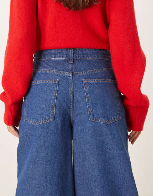 ASOS DESIGN wide leg palazzo jean with hem detail in dark wash, 5 of 5