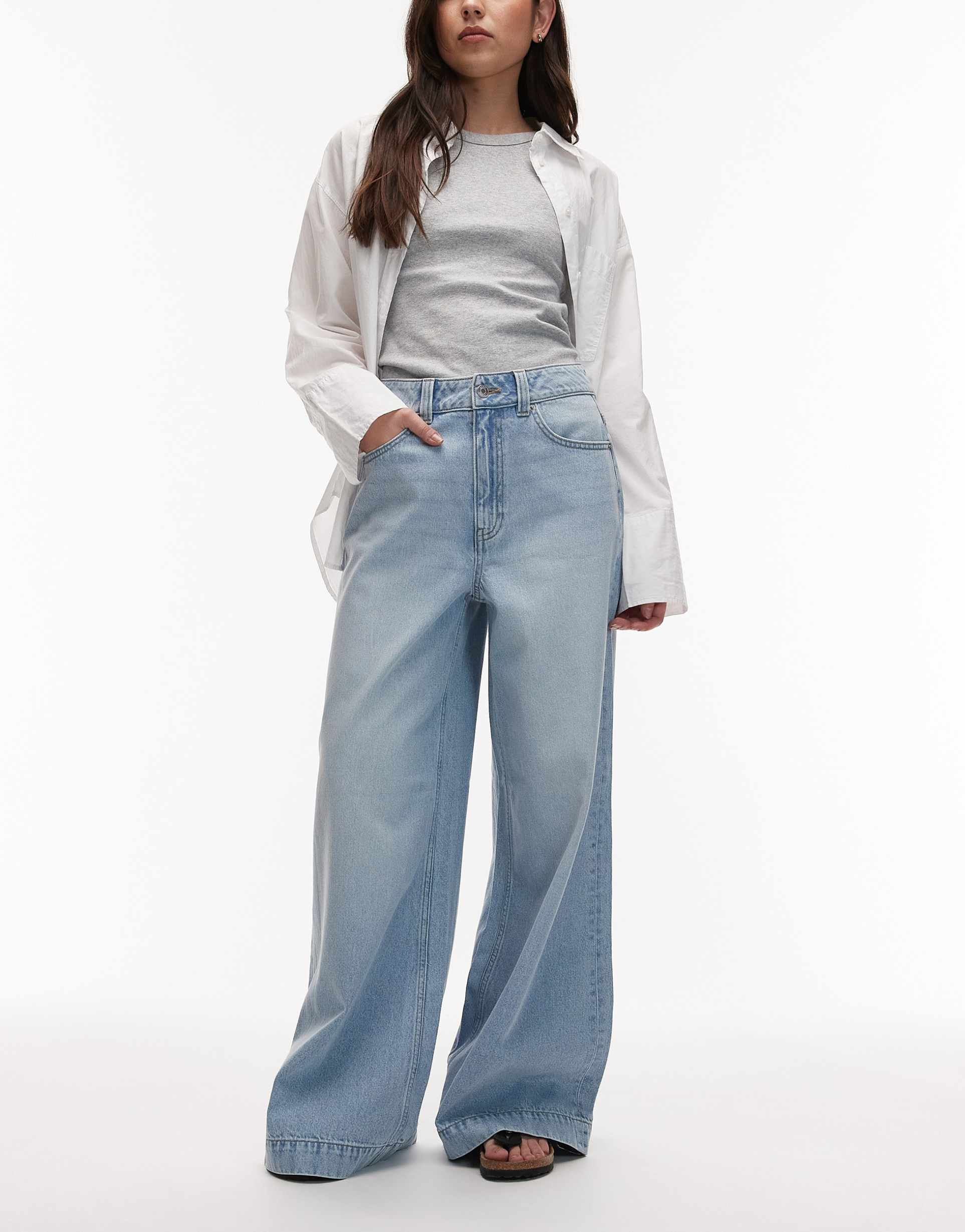 asos design wide leg palazzo jeans in lightwash