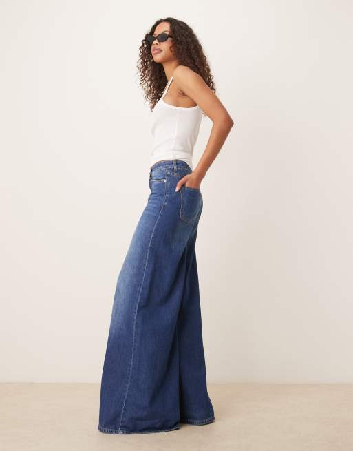 ASOS DESIGN wide leg palazzo jeans in mid blue