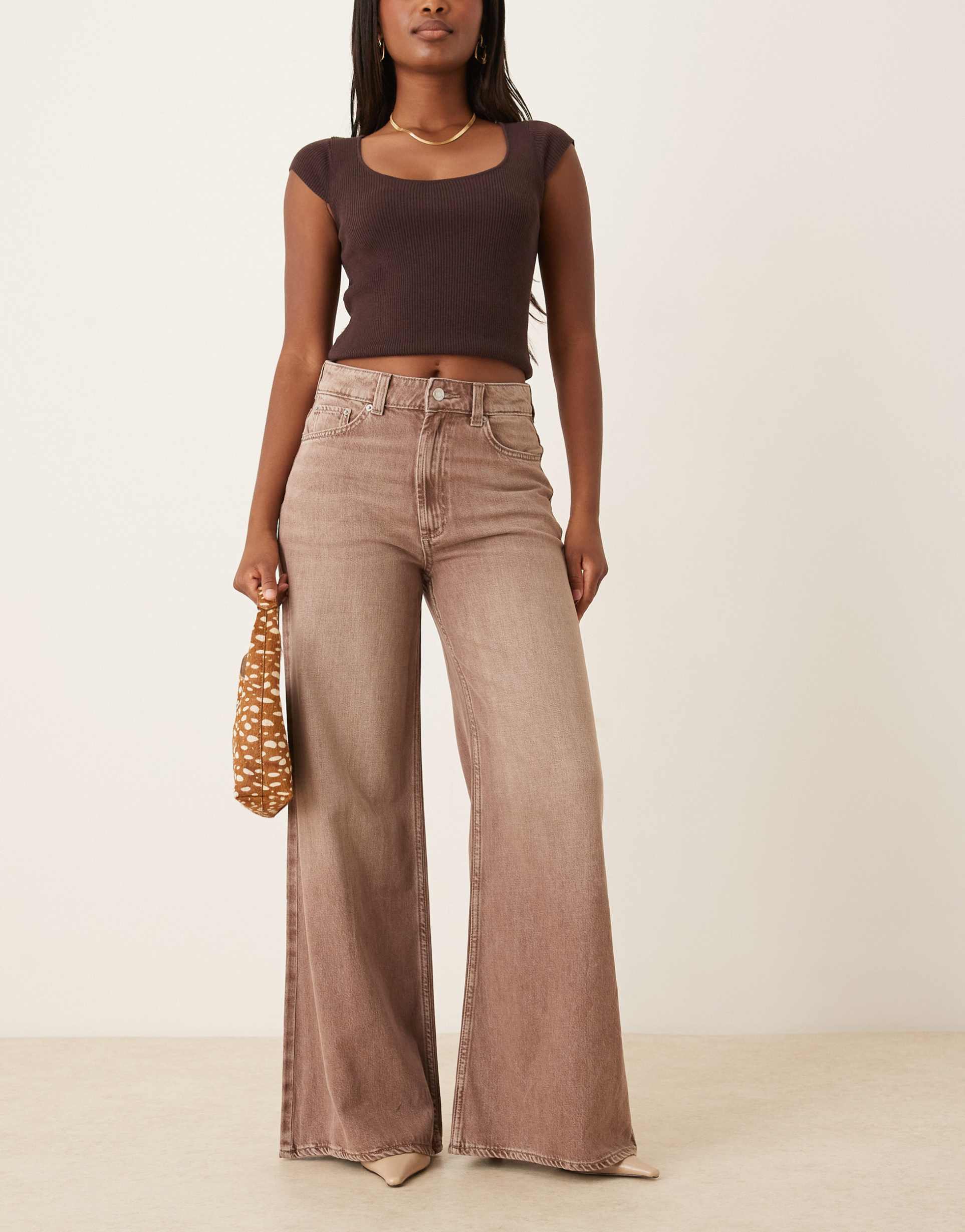asos design wide leg palazzo jeans in mocha