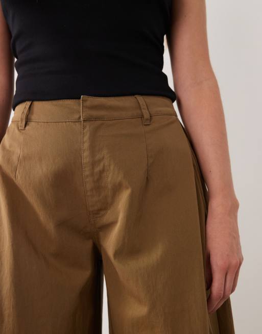 ASOS DESIGN wide leg pant with pleated side in tan, 3 of 5