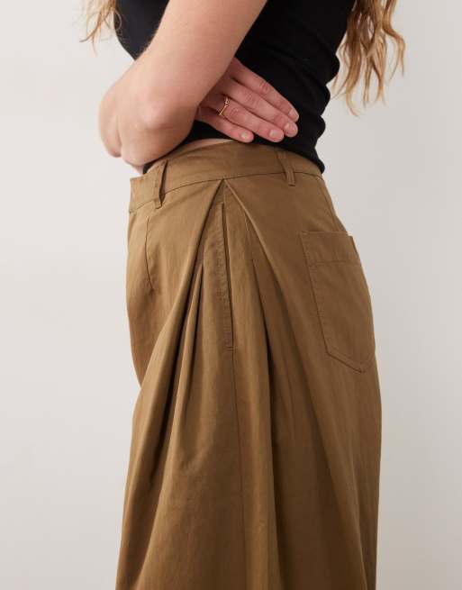 ASOS DESIGN wide leg pant with pleated side in tan, 4 of 5