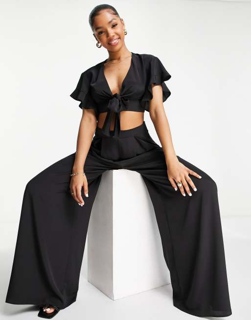 ASOS DESIGN wide leg pants in black (part of a set)