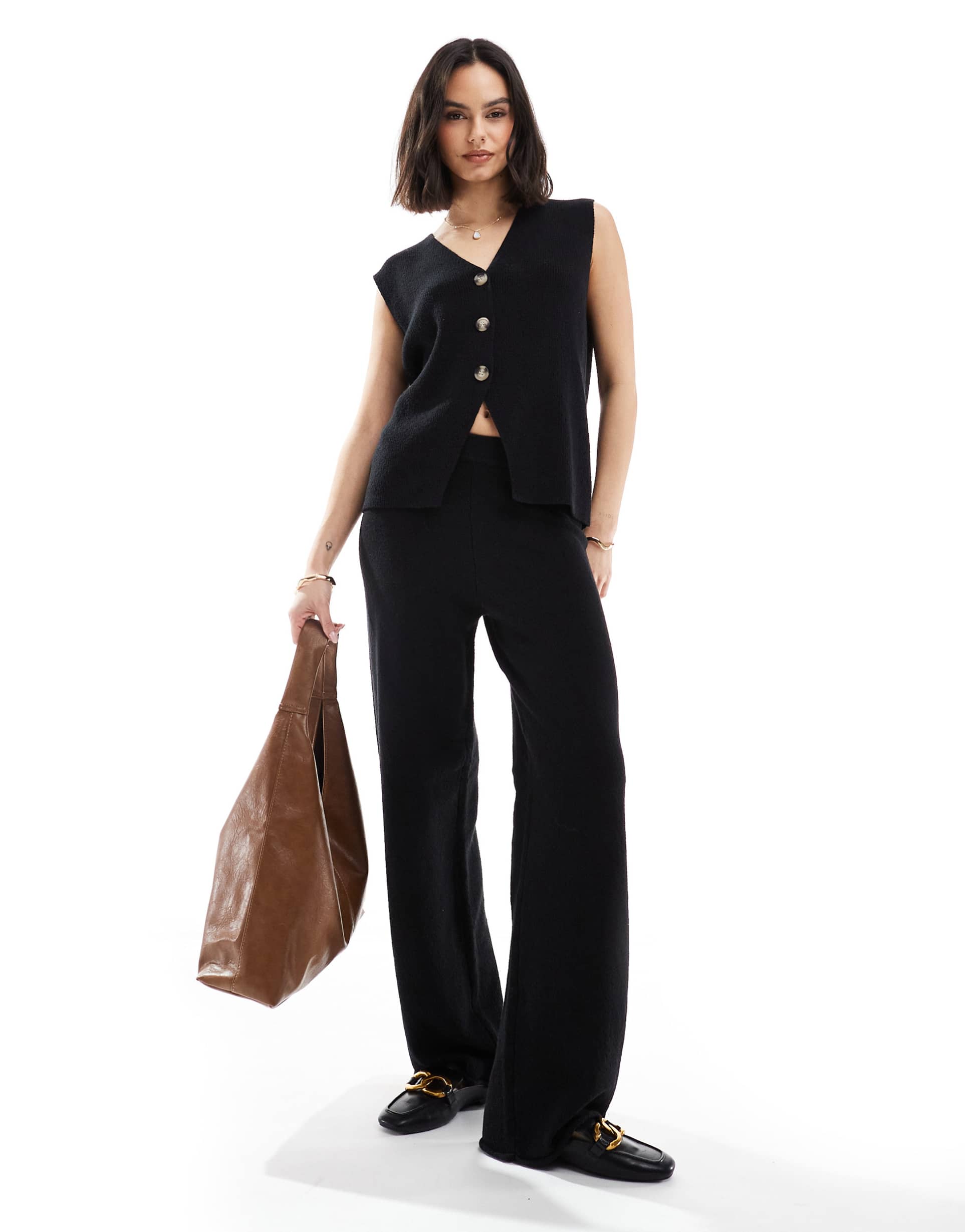 asos design wide leg pants in black -set