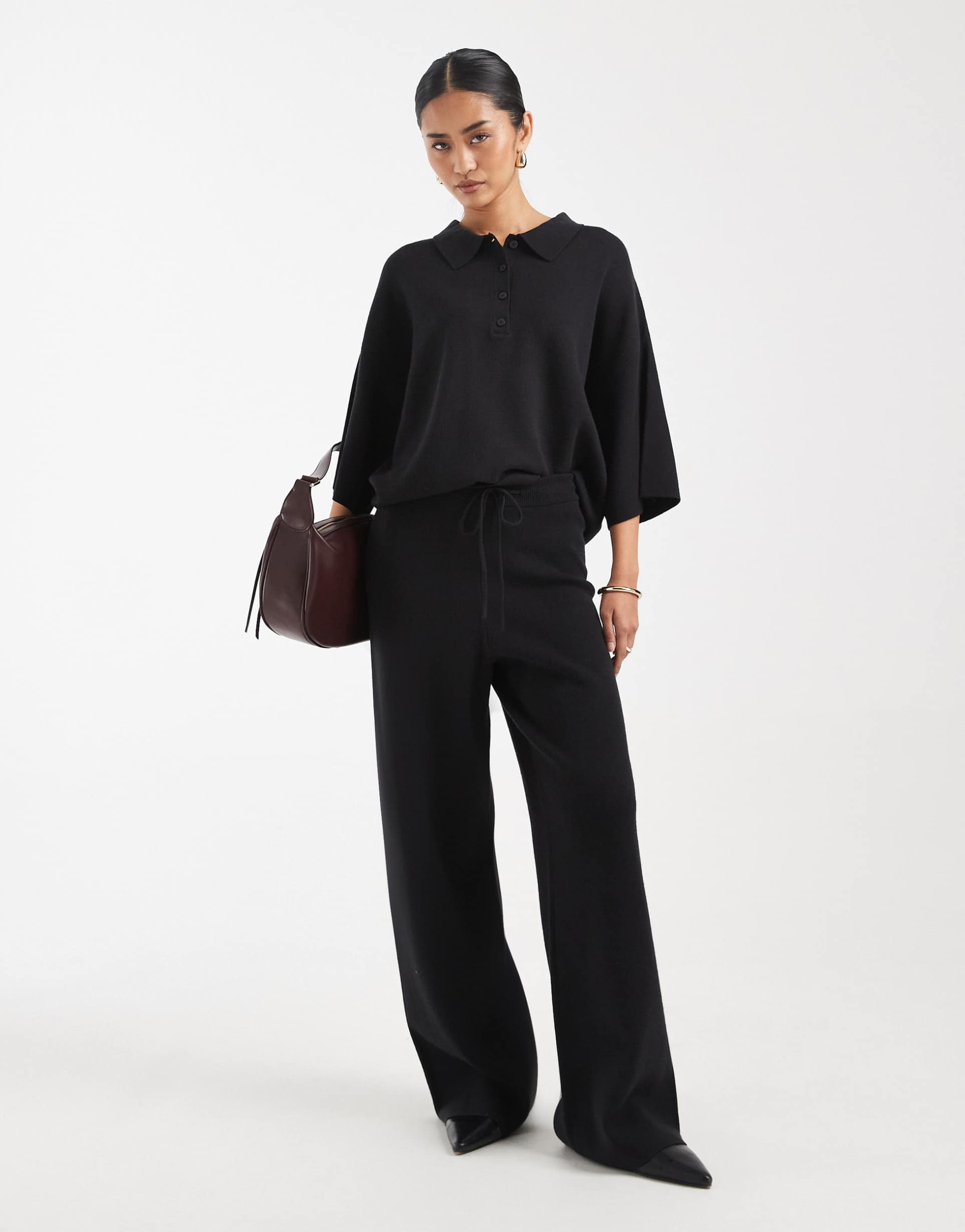 asos design wide leg pants in black -set
