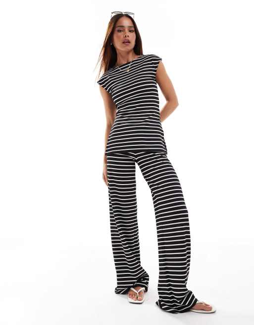 ASOS DESIGN wide leg pants in black stripe - part of a set