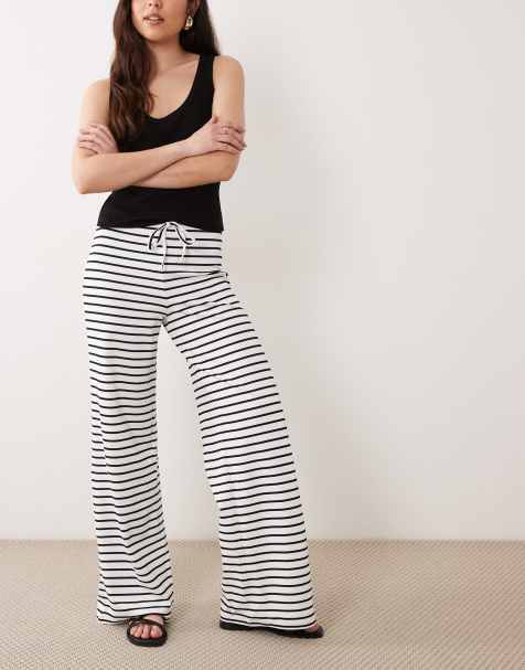 ASOS DESIGN wide leg pants in black stripe - view 1