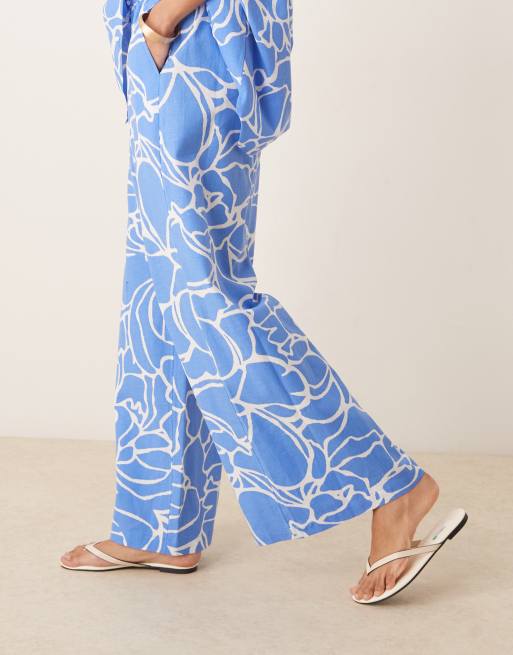 ASOS DESIGN wide leg pants in blue abstract print