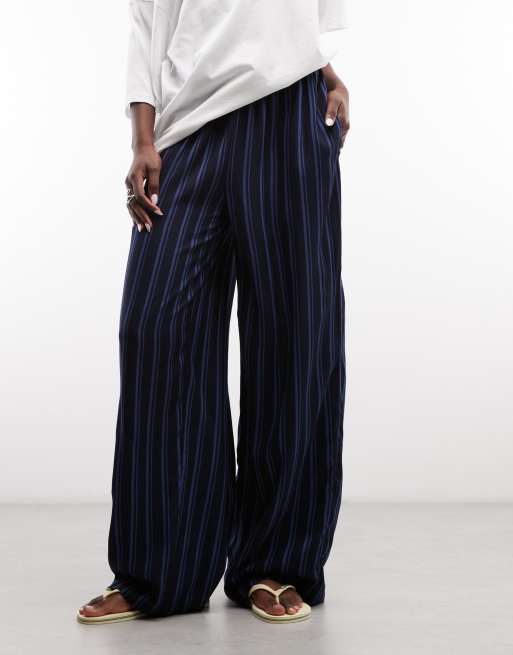 ASOS DESIGN wide leg pants in blue stripe, 2 of 5