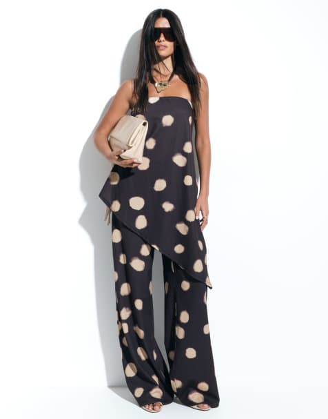 ASOS DESIGN wide leg pants in blurred spot print (part of a set) - view 1
