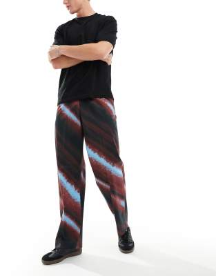 Asos Design Wide Leg Pants In Brown Ombre Print-multi