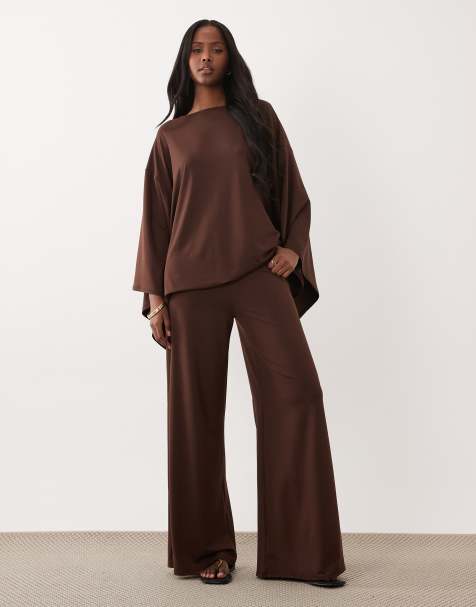 ASOS DESIGN wide leg pants in brown (part of a set) - view 1
