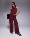 [ASOS DESIGN] ASOS DESIGN wide leg pants in burgundy (Part of a set)-Red 12 Burgundy