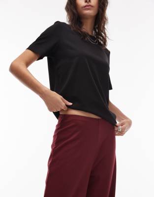 Asos Design Wide Leg Pants In Burgundy