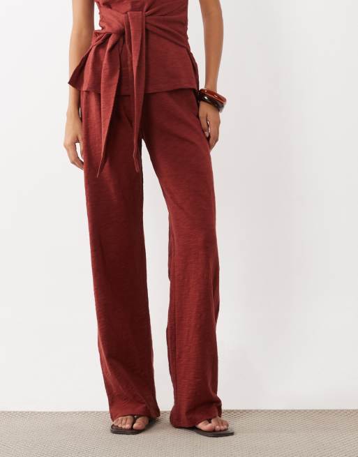 ASOS DESIGN wide leg pants in burgundy - part of a set, 2 of 5