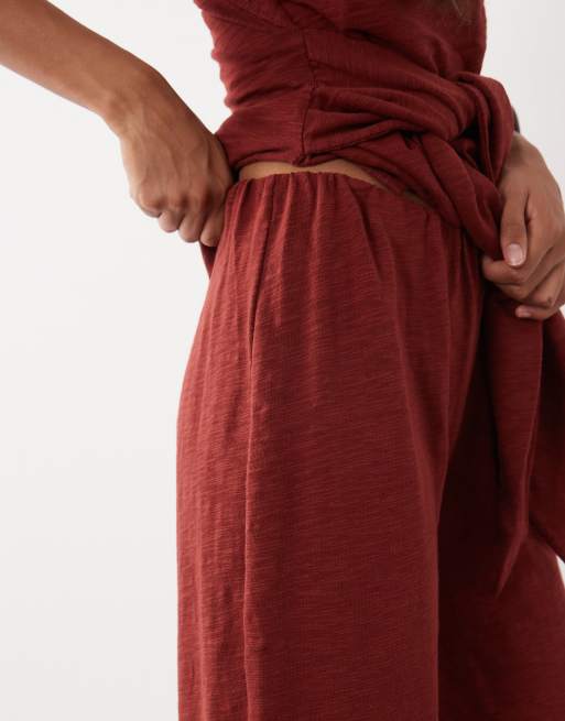 ASOS DESIGN wide leg pants in burgundy - part of a set, 4 of 5
