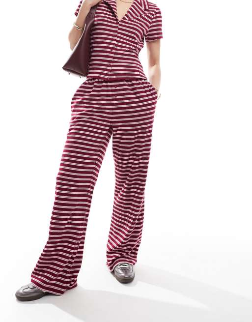 ASOS DESIGN wide leg pants in burgundy stripe - part of a set, 2 of 5