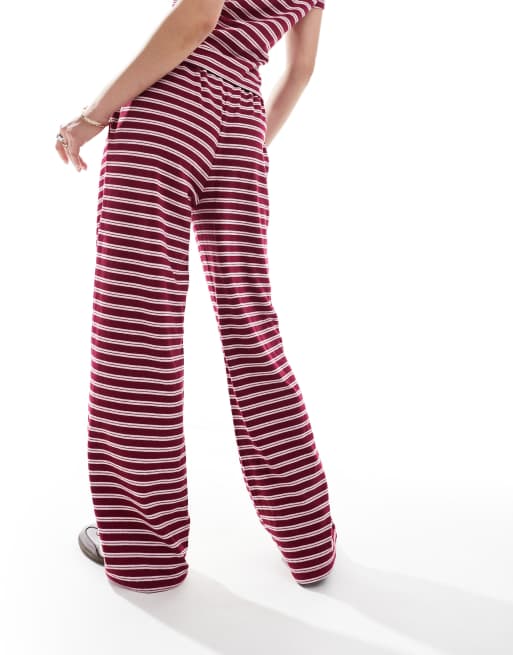 ASOS DESIGN wide leg pants in burgundy stripe - part of a set, 4 of 5