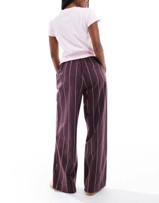 Asos Design Wide Leg Pants In Burgundy