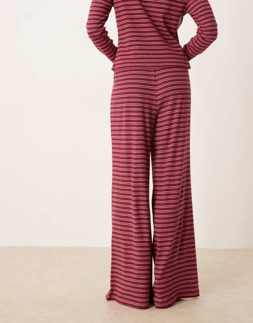 ASOS DESIGN – Hose in Burgunderrot mit Streifen und weitem Bein