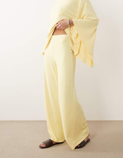 ASOS DESIGN wide leg pants in buttermilk yellow - part of a set, 2 of 5