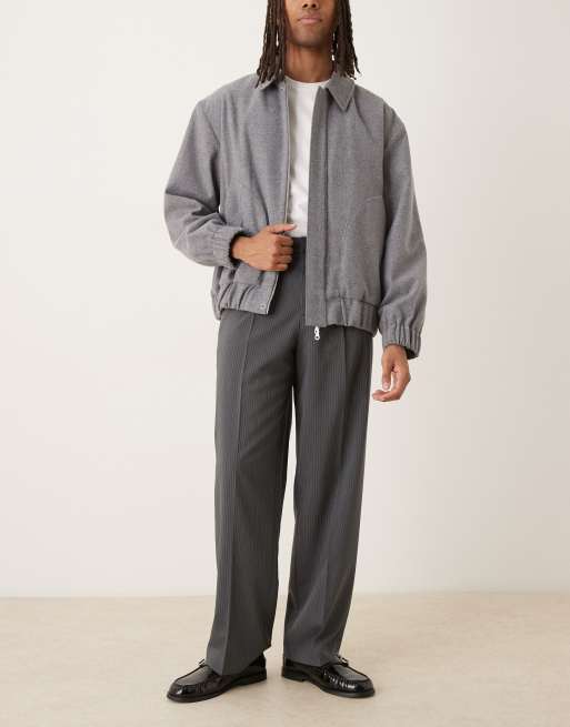 ASOS DESIGN wide leg trousers in charcoal pinstripe