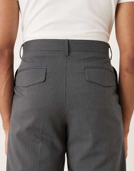 ASOS DESIGN wide leg trousers in charcoal pinstripe